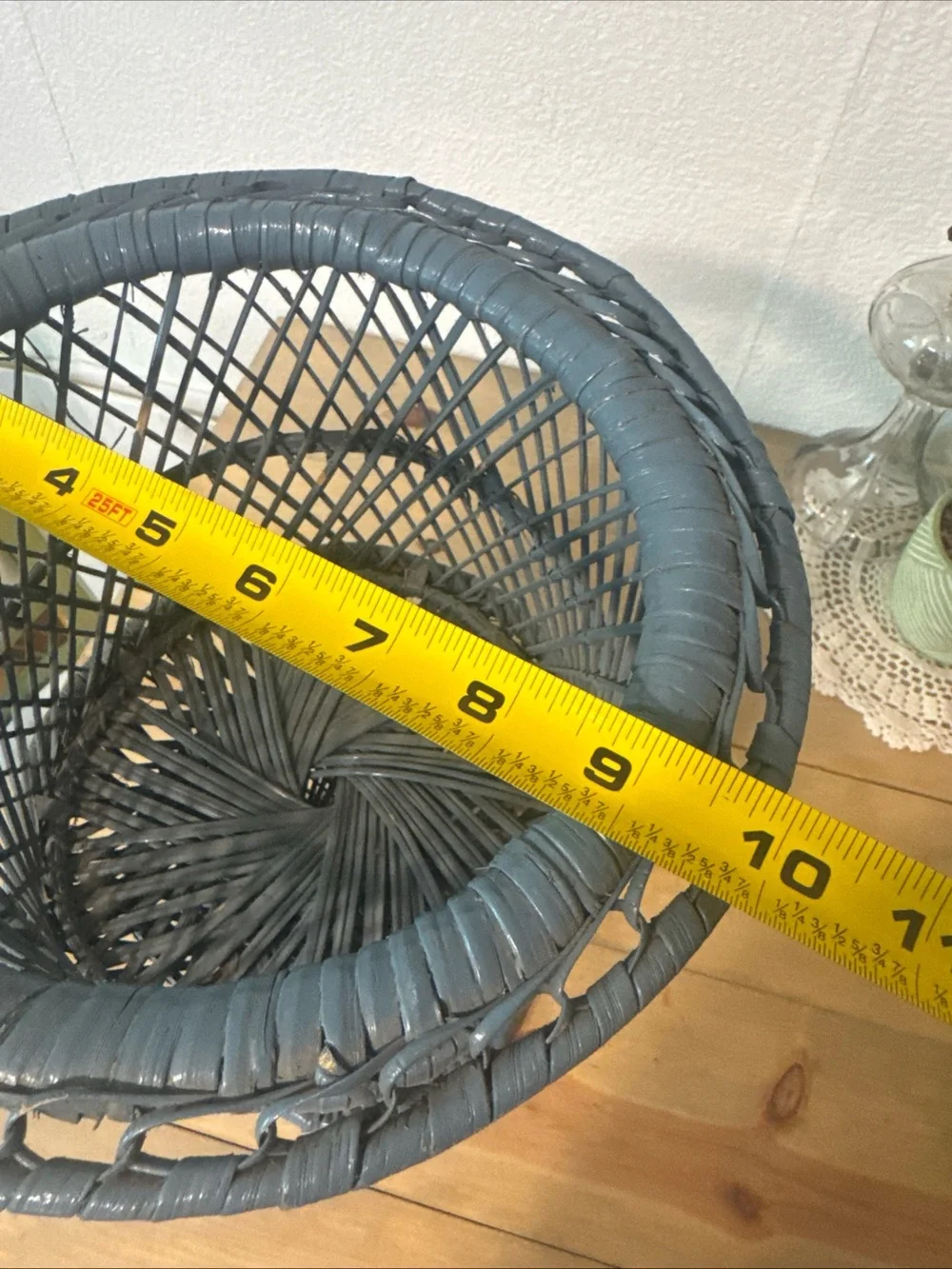 Vintage Mid Century Boho Chic Woven Peacock Wicker Rattan Plant Stand Pedestal